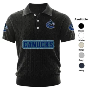 Vancouver Canucks Polo Shirt Men Knitted Top Texture, Short Sleeve