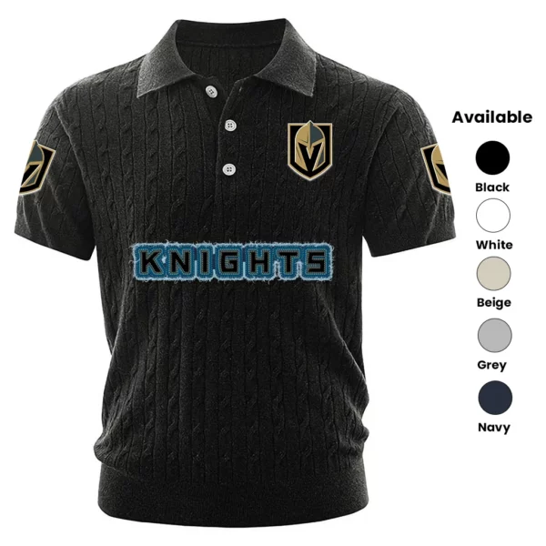Vegas Golden Knights Polo Shirt Men Knitted Top Texture, Short Sleeve