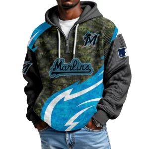 Miami Marlins Men's Waffle Knit Hoodie Quarter Zip New 2026 Limited