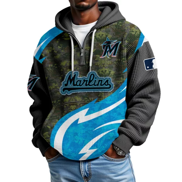 Miami Marlins Men's Waffle Knit Hoodie Quarter Zip New 2026 Limited