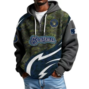 Milwaukee Brewers Men's Waffle Knit Hoodie Quarter Zip New 2026 Limited