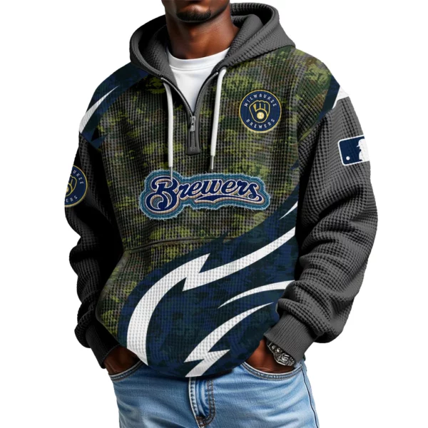 Milwaukee Brewers Men's Waffle Knit Hoodie Quarter Zip New 2026 Limited