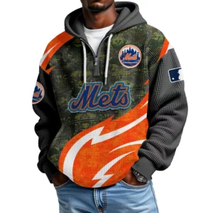 New York Mets Men's Waffle Knit Hoodie Quarter Zip New 2026 Limited