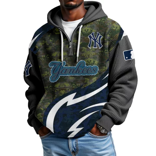 New York Yankees Men's Waffle Knit Hoodie Quarter Zip New 2026 Limited