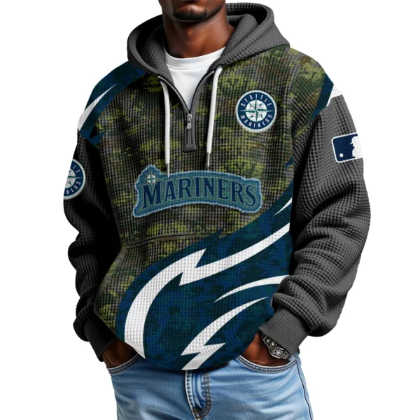 Seattle Mariners Men's Waffle Knit Hoodie Quarter Zip New 2026 Limited