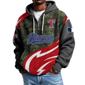 Texas Rangers Men's Waffle Knit Hoodie Quarter Zip New 2026 Limited