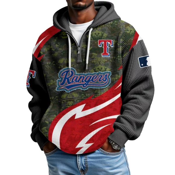 Texas Rangers Men's Waffle Knit Hoodie Quarter Zip New 2026 Limited