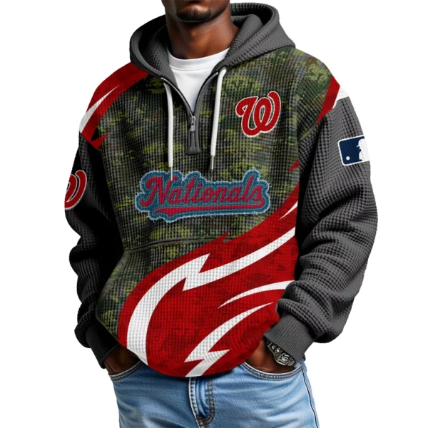 Washington Nationals Men's Waffle Knit Hoodie Quarter Zip New 2026 Limited