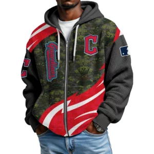 Cleveland Guardians Men’s Waffle Knit Full Zip Up Hoodie 2026 Limited