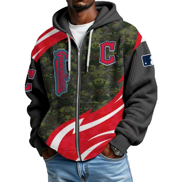 Cleveland Guardians Men’s Waffle Knit Full Zip Up Hoodie 2026 Limited