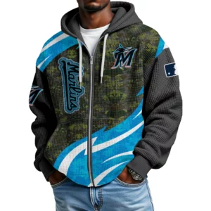 Miami Marlins Men’s Waffle Knit Full Zip Up Hoodie 2026 Limited