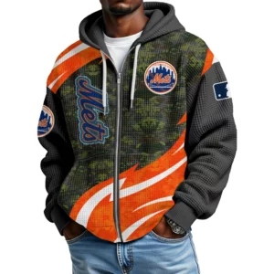 New York Mets Men’s Waffle Knit Full Zip Up Hoodie 2026 Limited