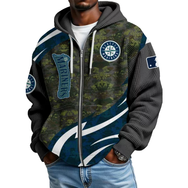 Seattle Mariners Men’s Waffle Knit Full Zip Up Hoodie 2026 Limited