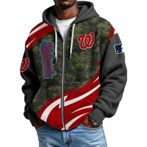 Washington Nationals Men’s Waffle Knit Full Zip Up Hoodie 2026 Limited