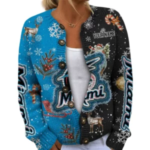 Miami Marlins Women’s Knit Cardigan Sweater New 2026 Customize Name