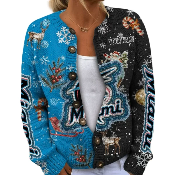 Miami Marlins Women’s Knit Cardigan Sweater New 2026 Customize Name