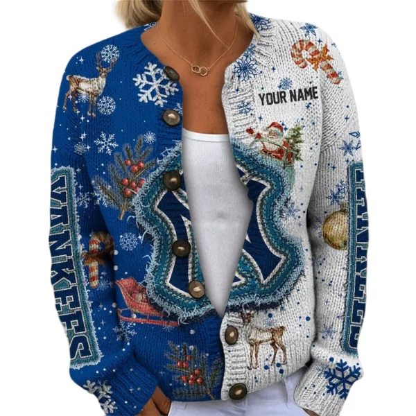 New York Yankees Women’s Knit Cardigan Sweater New 2026 Customize Name