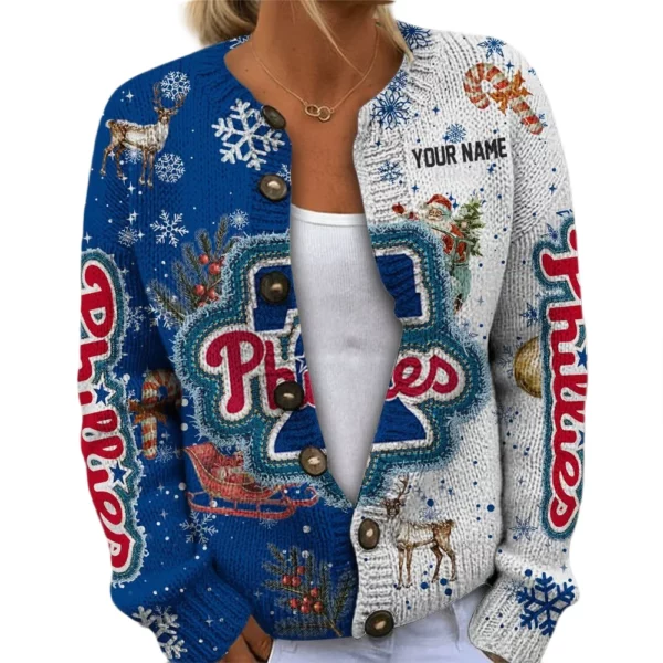 Philadelphia Phillies Women’s Knit Cardigan Sweater New 2026 Customize Name