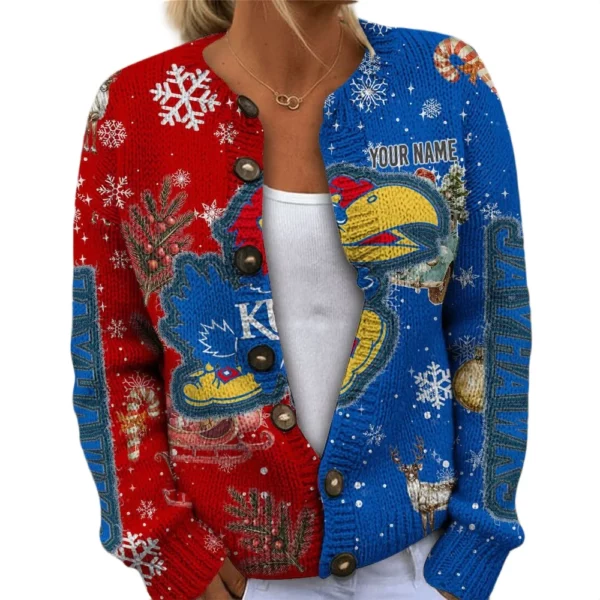 Kansas Jayhawks Women’s Knit Cardigan Sweater New 2026 Customize Name