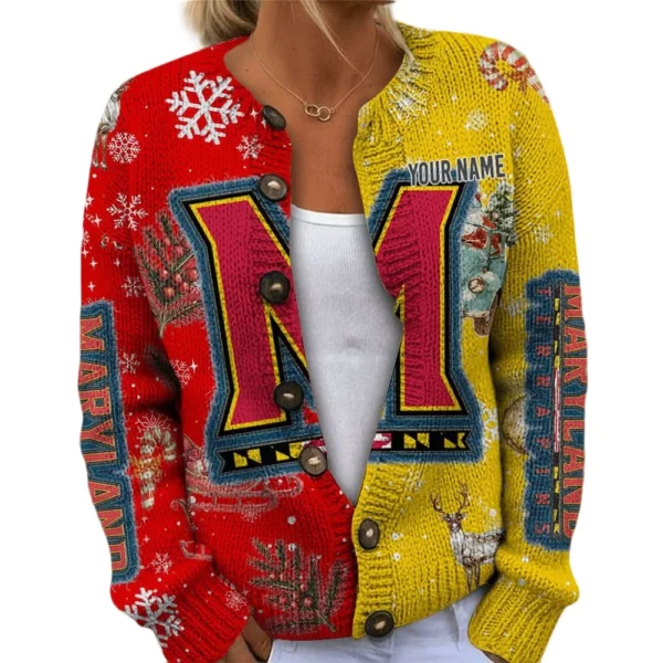 Maryland Terrapins Women’s Knit Cardigan Sweater New 2026 Customize Name