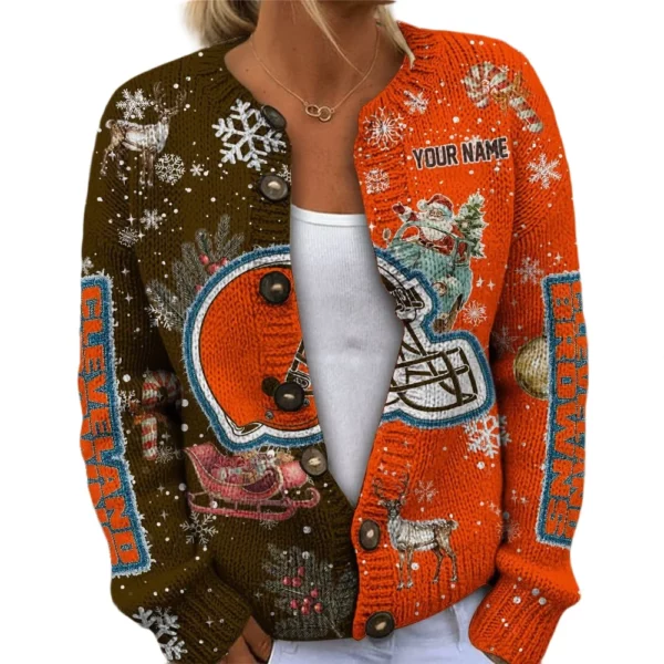 Cleveland Browns Women’s Knit Cardigan Sweater New 2026 Customize Name