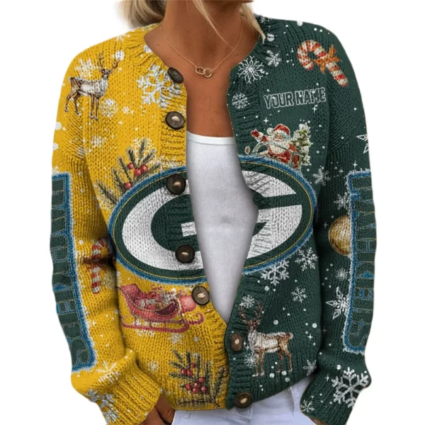 Green Bay Packers Women’s Knit Cardigan Sweater New 2026 Customize Name