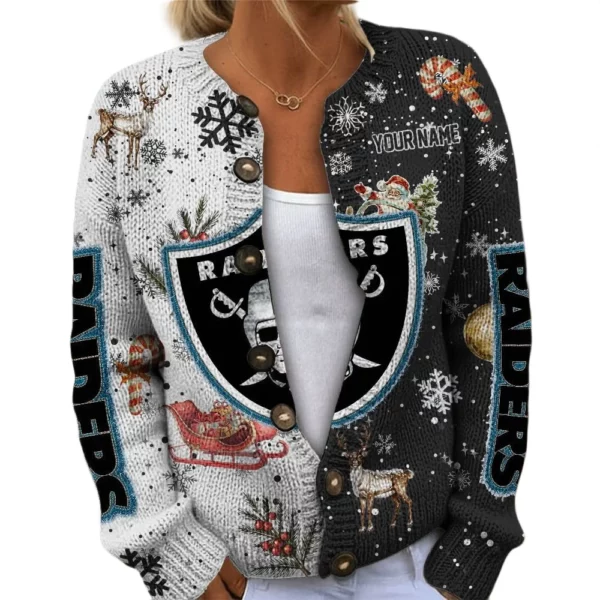 Las Vegas Raiders Women’s Knit Cardigan Sweater New 2026 Customize Name