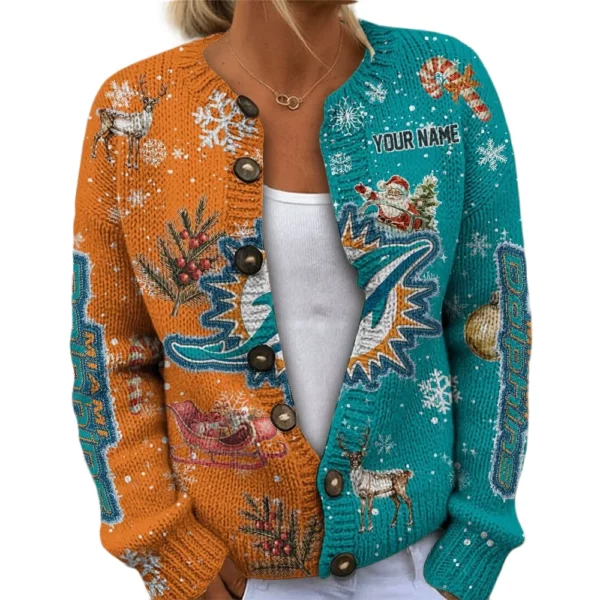 Miami Dolphins Women’s Knit Cardigan Sweater New 2026 Customize Name