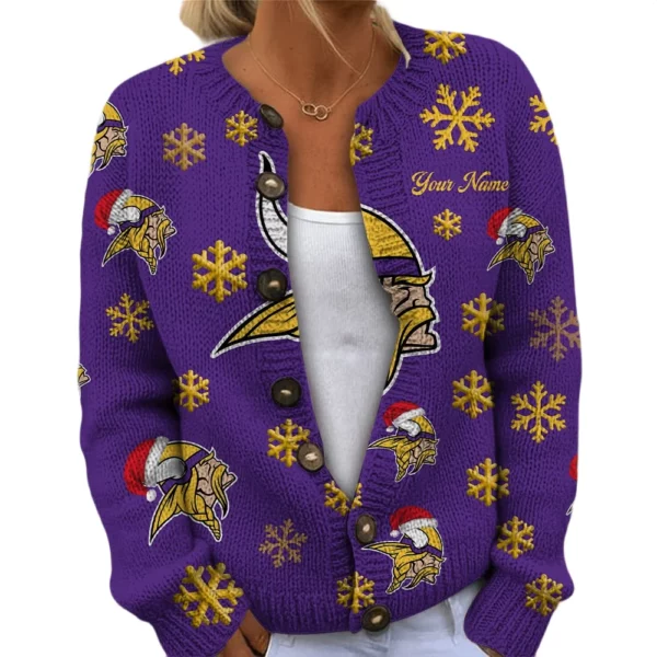 Minnesota Vikings Women’s Knit Cardigan Sweater New 2026 Limited Customize Name