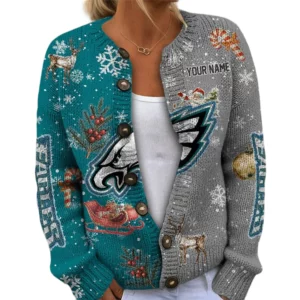 Philadelphia Eagles Women’s Knit Cardigan Sweater New 2026 Customize Name
