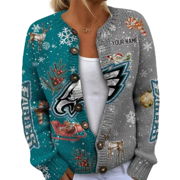 Philadelphia Eagles Women’s Knit Cardigan Sweater New 2026 Customize Name