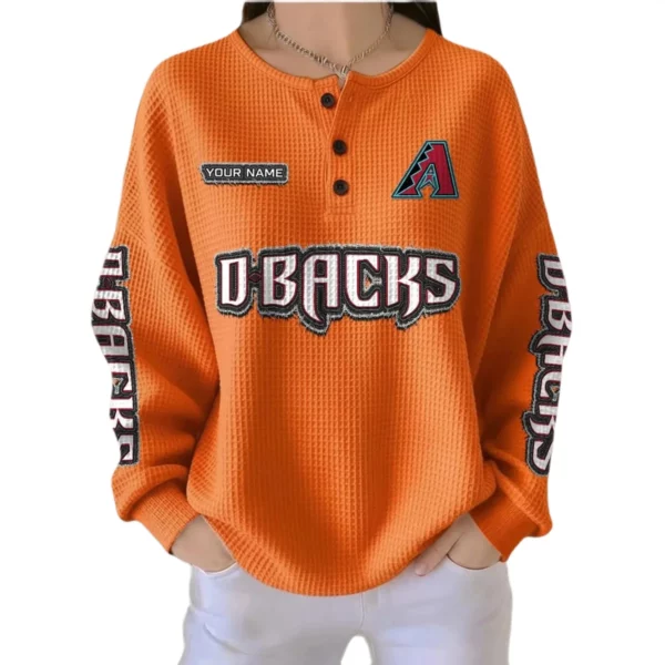 Arizona Diamondbacks Women’s Waffle Knit Button-Front Long Sleeve Shirt New 2026 Personalize Name