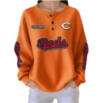 Cincinnati Reds Women’s Waffle Knit Button-Front Long Sleeve Shirt New 2026 Personalize Name