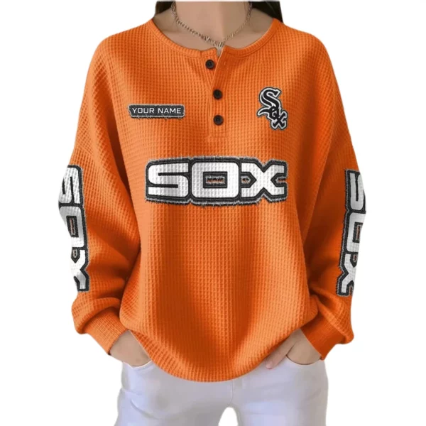 Chicago White Sox Women’s Waffle Knit Button-Front Long Sleeve Shirt New 2026 Personalize Name