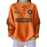 Houston Astros Women’s Waffle Knit Button-Front Long Sleeve Shirt New 2026 Personalize Name