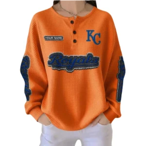 Kansas City Royals Women’s Waffle Knit Button-Front Long Sleeve Shirt New 2026 Personalize Name