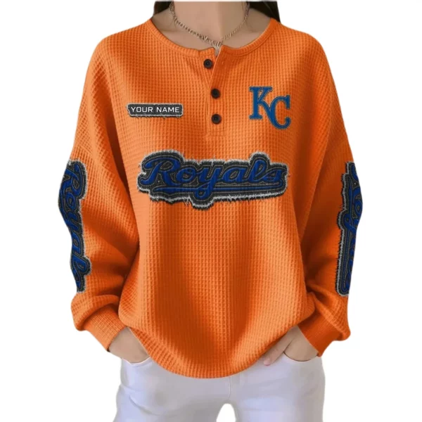 Kansas City Royals Women’s Waffle Knit Button-Front Long Sleeve Shirt New 2026 Personalize Name