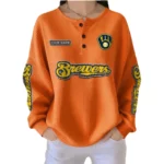 Milwaukee Brewers Women’s Waffle Knit Button-Front Long Sleeve Shirt New 2026 Personalize Name