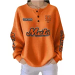New York Mets Women’s Waffle Knit Button-Front Long Sleeve Shirt New 2026 Personalize Name
