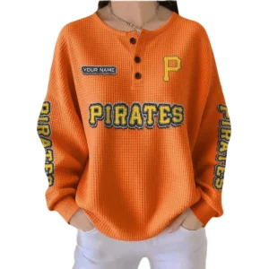 Pittsburgh Pirates Women’s Waffle Knit Button-Front Long Sleeve Shirt New 2026 Personalize Name