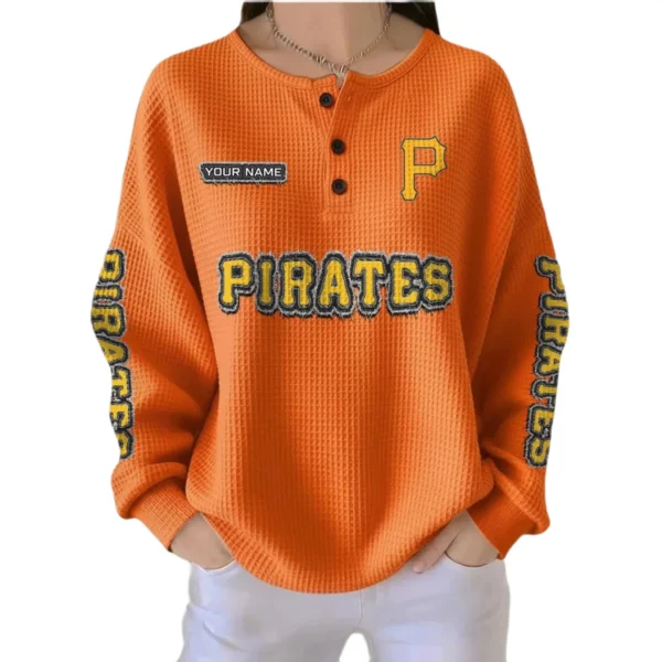 Pittsburgh Pirates Women’s Waffle Knit Button-Front Long Sleeve Shirt New 2026 Personalize Name