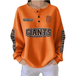 San Francisco Giants Women’s Waffle Knit Button-Front Long Sleeve Shirt New 2026 Personalize Name