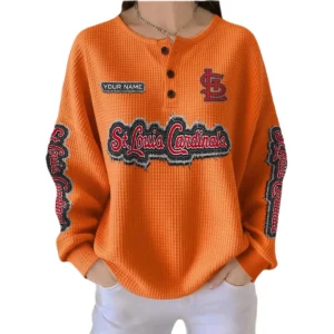 St. Louis Cardinals Women’s Waffle Knit Button-Front Long Sleeve Shirt New 2026 Personalize Name