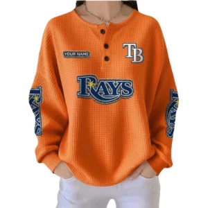 Tampa Bay Rays Women’s Waffle Knit Button-Front Long Sleeve Shirt New 2026 Personalize Name