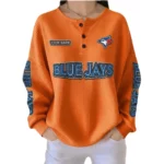 Toronto Blue Jays Women’s Waffle Knit Button-Front Long Sleeve Shirt New 2026 Personalize Name
