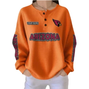 Arizona Cardinals Women’s Waffle Knit Button-Front Long Sleeve Shirt New 2026 Personalize Name