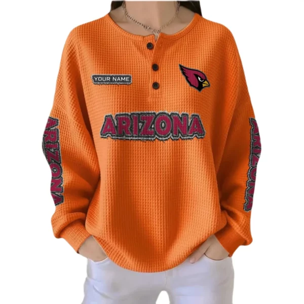 Arizona Cardinals Women’s Waffle Knit Button-Front Long Sleeve Shirt New 2026 Personalize Name