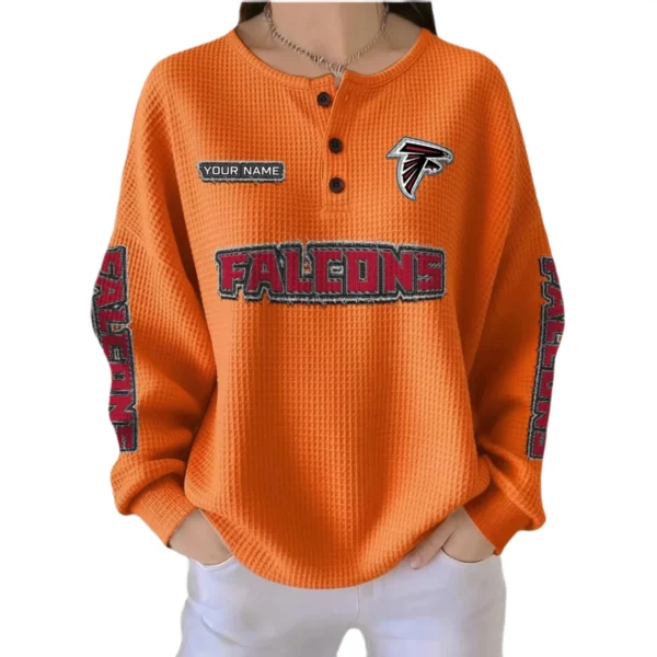 Atlanta Falcons Women’s Waffle Knit Button-Front Long Sleeve Shirt New 2026 Personalize Name