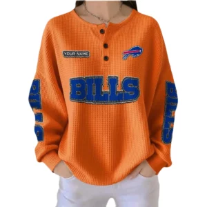 Buffalo Bills Women’s Waffle Knit Button-Front Long Sleeve Shirt New 2026 Personalize Name