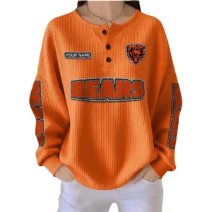 Chicago Bears Women’s Waffle Knit Button-Front Long Sleeve Shirt New 2026 Personalize Name